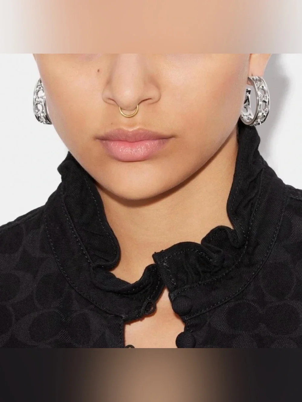 Coach Silver-Tone Signature Cutout Hoop Earrings - Picture 2 of 8